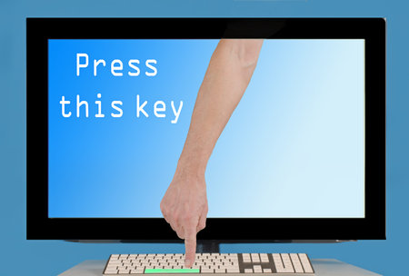 hand from the monitor indicates that the green key. On the monitor the inscription Press this key