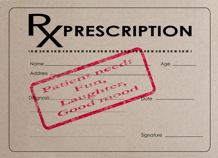 blank medical prescription with a large inscription in red ink Patient need: fun, laughter, good mood

の写真素材