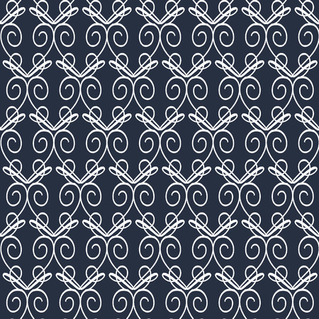 White lines, curves, swirls, form on a dark green background seamless vector patternのイラスト素材