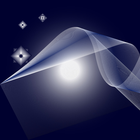 white and blue lines form, squares and wavy lines on a dark blue gradient backgroundのイラスト素材