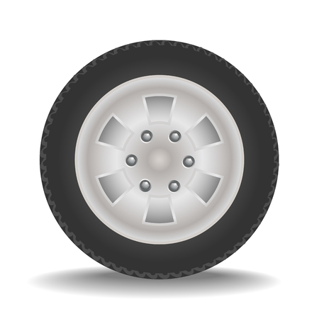vector drawing of car wheel with shadow and six nuts on white backgroundのイラスト素材