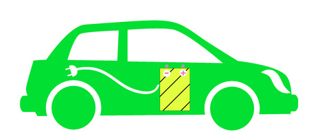 the green image of the vehicle with the battery and power cordのイラスト素材