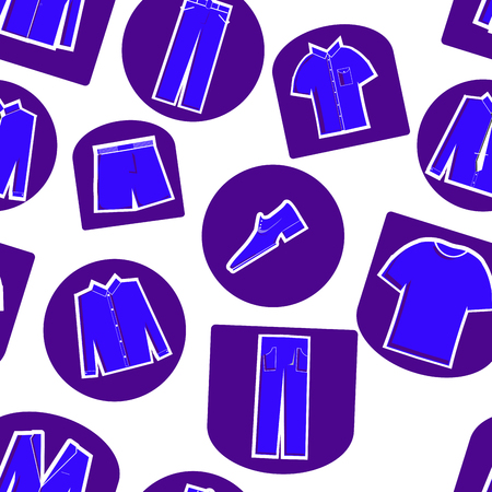 vector illustration of seamless pattern of blue icons of mens clothingのイラスト素材