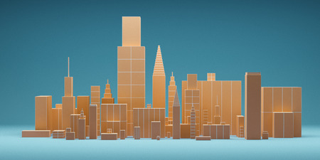 Abstract city with skyscrapers background, futuristic city panorama. 3d illustration.の写真素材