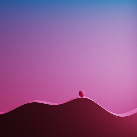 Abstract geometry composition. Flow background. Wave and sphere 3d illustration. Blue and magenta. Modern design for poster, cover, branding, banner, placard. Neon colors.の写真素材