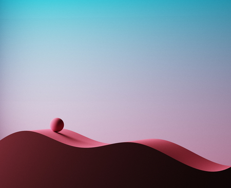 Abstract geometry composition. Flow background. Wave and sphere 3d illustration. Blue and magenta. Modern design for poster, cover, branding, banner, placard. Neon colors.の写真素材