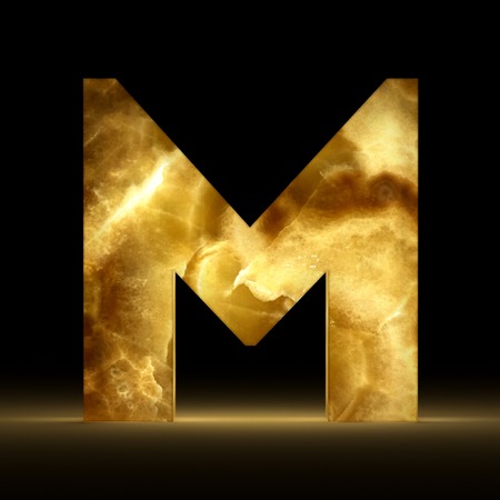 3D rendering stone onyx letter isolated on black background. Signs and symbols. Alphabet luminous gemstone. Textured materials.の写真素材