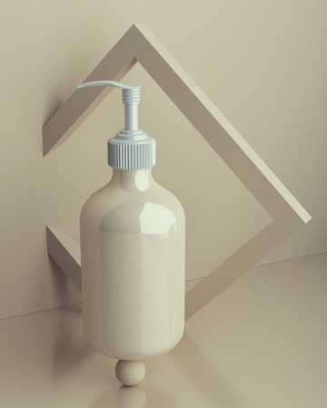 Design of natural cosmetic cream, serum, skincare blank bottle packaging. bio organic product. beauty and spa concept. Abstract balance composition. 3d illustrationの写真素材