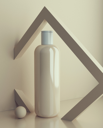 Design of natural cosmetic cream, serum, skincare blank bottle packaging. bio organic product. beauty and spa concept. Abstract balance composition.の写真素材