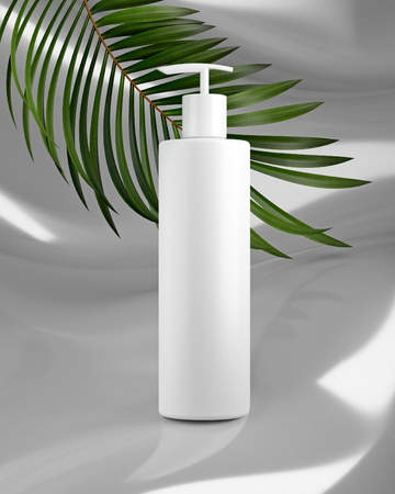 Design of natural cosmetic cream , serum, skincare blank bottle packaging. bio organic product. beauty and spa concept. Abstract balance. 3d illustrationの写真素材