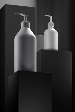 Pedestal for display,Platform for design,Blank product stand with lamp light spot .3D rendering.の写真素材