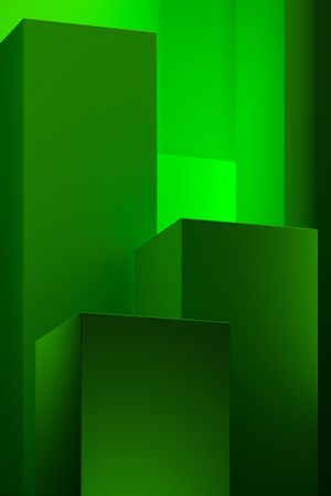 Pedestal for display ,Platform for design, Blank abstract green product stand with lamp light spot. 3D rendering.の写真素材