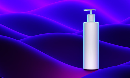 Design of natural cosmetic cream , serum, skincare blank bottle packaging. bio organic product. beauty and spa concept. Abstract violet background. 3d illustrationの写真素材
