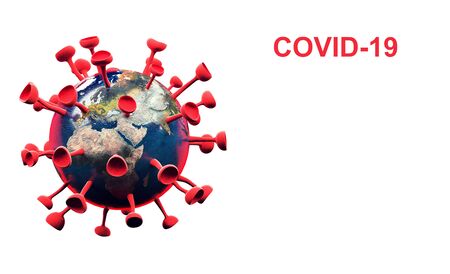 the covid-19 sweeps the world, planet earth infected by coronavirus, 3d illustration concept design with copy spaceの写真素材