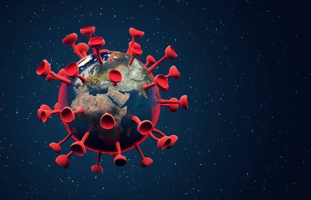 planet earth in cosmos infected by coronavirus 3d illustration concept design with copy space.の写真素材