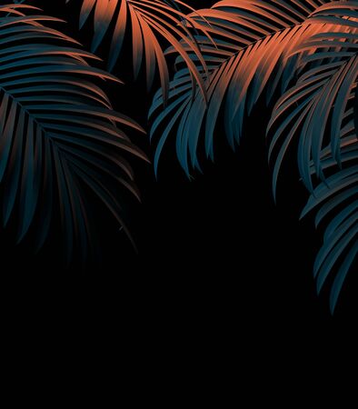 Modern beautiful palm leaves template isolated on black background for poster or booklet design. 3d illustration.の写真素材