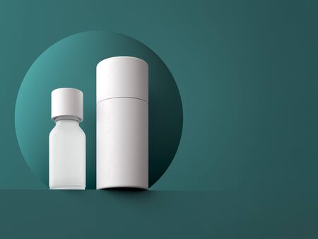 Design of natural cosmetic cream , serum, skincare blank bottle packaging. bio organic product. Presentation template. Abstract background. 3d illustration.の写真素材