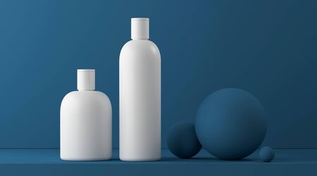 Design of natural cosmetic cream , serum, skincare blank bottle packaging. bio organic product. Presentation template. Abstract background. 3d illustrationの写真素材