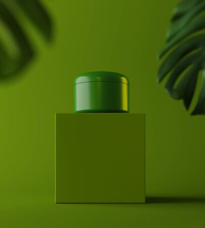 Product placement presentation template with green background, eco abstract modern different style, brochure, catalog, book, magazine. 3d illustrationの写真素材