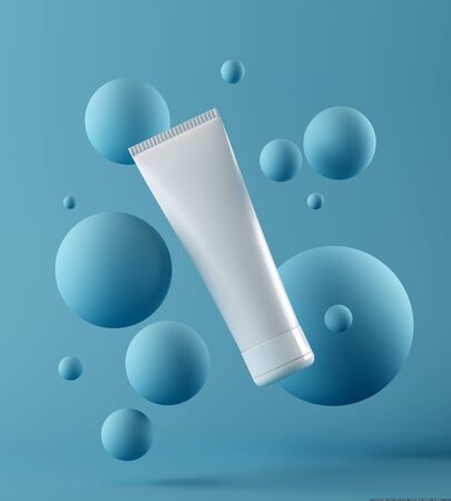 Design of natural cosmetic cream , serum, skincare blank bottle packaging. bio organic product. Presentation template. Abstract background. 3d illustrationの写真素材