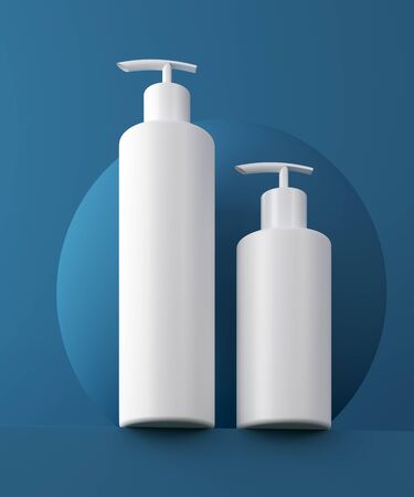 Design of natural cosmetic cream , serum, skincare blank bottle packaging. bio organic product. Presentation template. Abstract background. 3d illustration.の写真素材