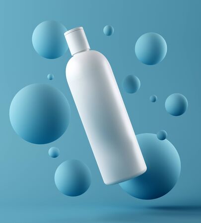 Design of natural cosmetic cream , serum, skincare blank bottle packaging. bio organic product. Presentation template. Abstract background. 3d illustration.の写真素材