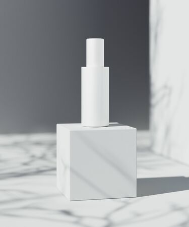 Natural Cosmetic product presentation scene. Ourdoor placement. White blank Jar. 3d illustration content.の写真素材
