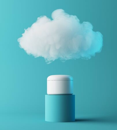 Natural moisturizer cosmetic presentation with cloud, mock up scene podium for product display. hydrating concept. 3D rendering.の写真素材