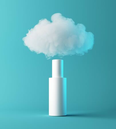 Natural moisturizer cosmetic presentation with cloud, mock up scene podium for product display. hydrating concept. 3D rendering.の写真素材
