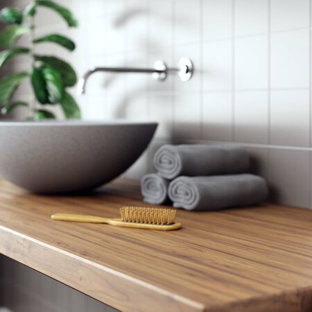 Cosmetic product display bathroom interior background. 3d illustrationの写真素材