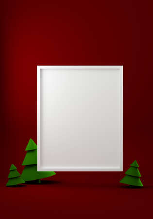 New year greeting frame on monochrome background with christmas trees. Copy space, 3d illustrationの写真素材