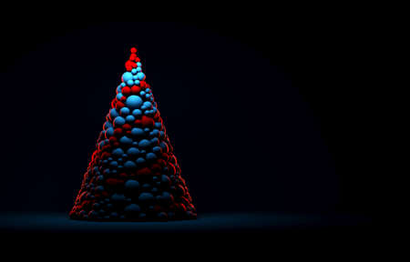 Christmas minimalistic greeting postcard background with christmas trees on colorful background. 3D rendering.の写真素材