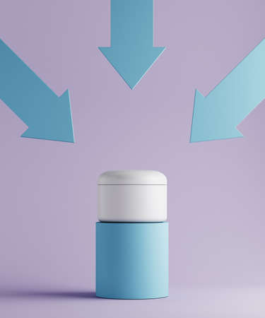 Pastel color cosmetic product presentation scene. 3d illustration with arrows.の写真素材