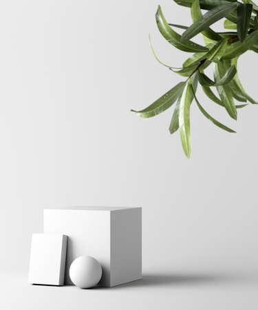 Natural Cosmetic product presentation scene. Ourdoors spring placement with flowers. White background. 3d illustration contentの写真素材