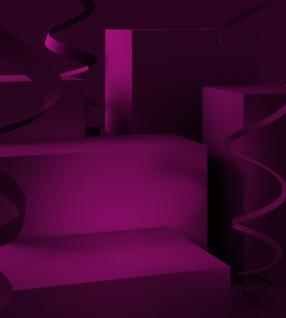 Cosmetic product presentation scene. Christmas podium showcase, red gift box. 3d illustrationの写真素材