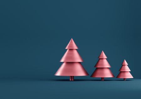 Christmas minimalistic greeting postcard background with christmas trees on colorful background. 3D rendering.の写真素材