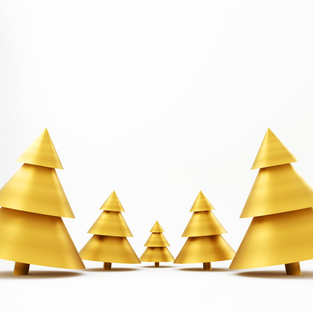 Christmas minimalistic greeting postcard background with christmas trees on colorful background. 3D rendering.の写真素材