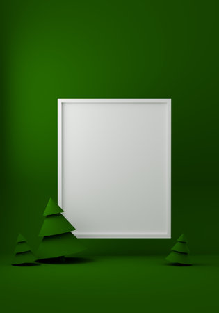 New year greeting frame on monochrome background with christmas trees. Copy space, 3d illustrationの写真素材
