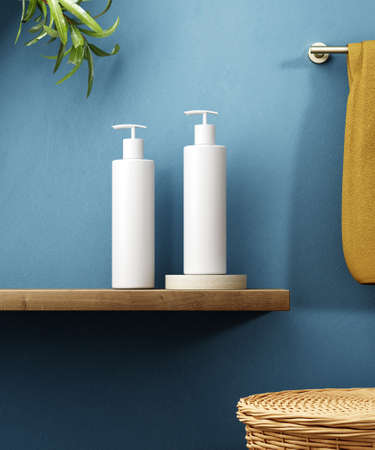 Cosmetic product display bathroom interior background. 3d illustrationの写真素材