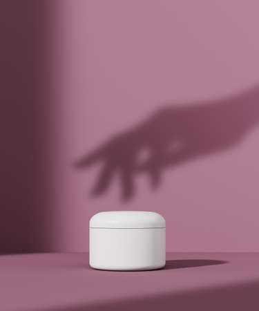 Cosmetic product display with elegant female hand shadow, color podium for skin care product presentation, 3d rendering.の写真素材