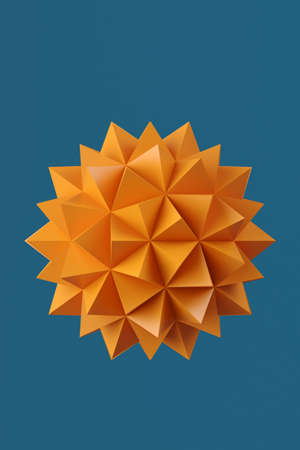 Contrasting color geometric abstract composition. 3d illustration of a three-dimensional figure on a blue backgroundの写真素材