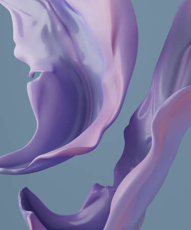 Abstract colorful background, wavy violet liquid. Curved splashes. 3d illustration.の写真素材