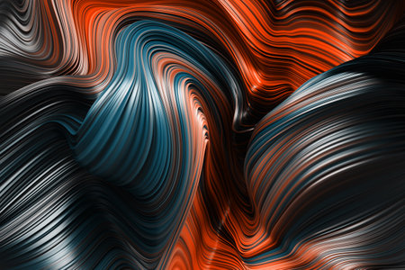 Abstract colorful background, wavy liquid with stripes. Curved splashes. 3d illustration.の写真素材