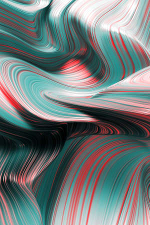 Abstract colorful background, wavy liquid with stripes. Curved splashes. 3d illustration.の写真素材