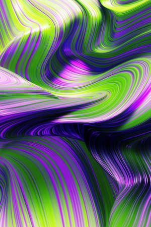 Abstract colorful background, wavy violet and green stripes. Curved splashes. 3d illustration.の写真素材
