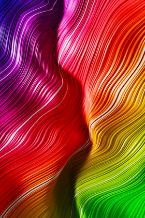 Abstract colorful background, wavy rainbow pride colors surface with stripes. Curved splashes. 3d illustration.の写真素材