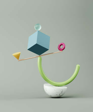 Balancing abstract 3d rendering composition. The concept of balanceの写真素材