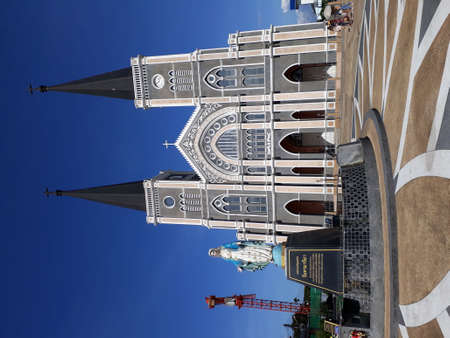 Catholic Church and Statue of the Virgin Mary in Eastern Thailand.の写真素材