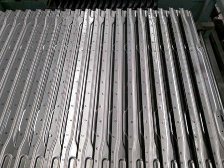 The metal parts in the rack line up in a pattern.の写真素材