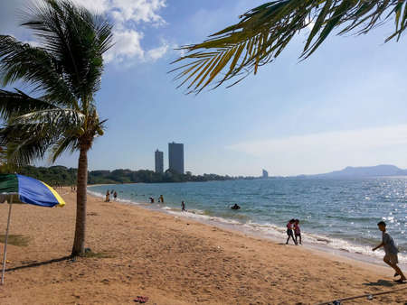 The sea is clear on a windy dayの写真素材